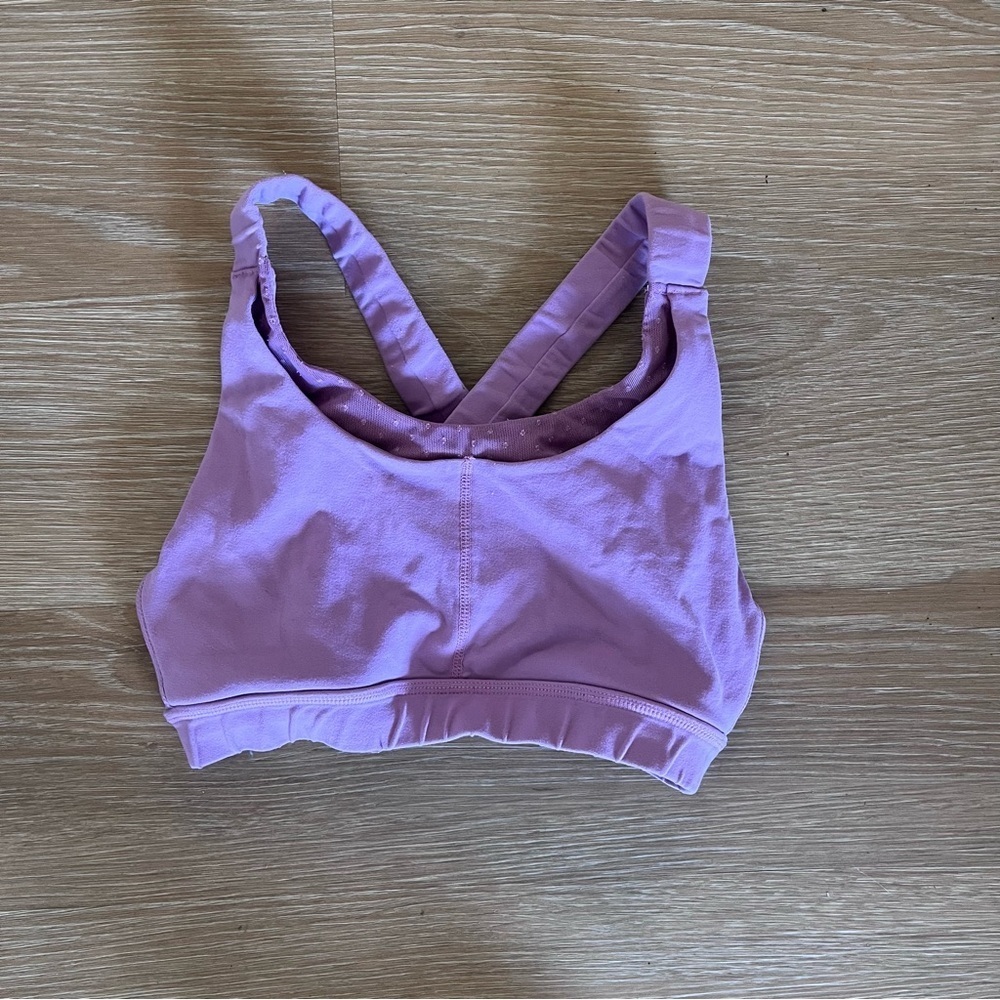 Purplish/pink layered lace criss cross sports bra